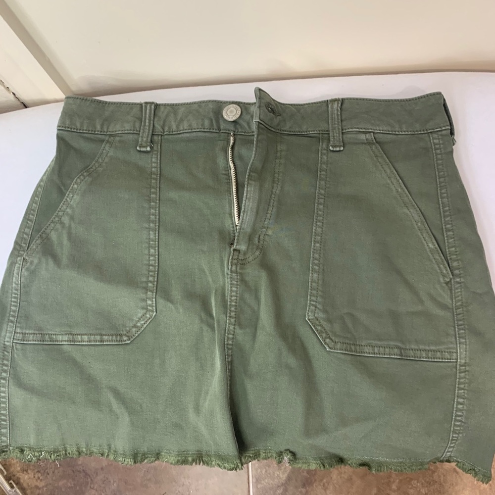 Olive Green Denim Skirt